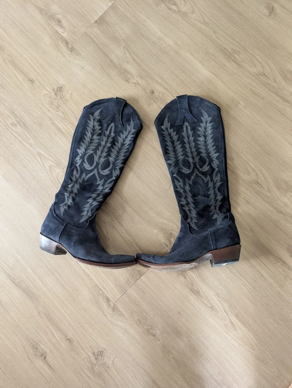 Old Gringo Navy Suede Over‑The‑Knee Embroidered Boots